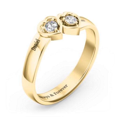 Double Interlocked Hearts Ring – 10K Yellow Gold with Diamond