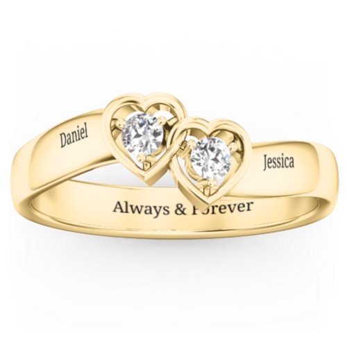 Double Interlocked Hearts Ring – 10K Yellow Gold with Diamond