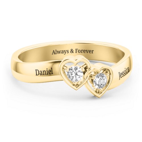 Double Interlocked Hearts Ring – 10K Yellow Gold with Diamond