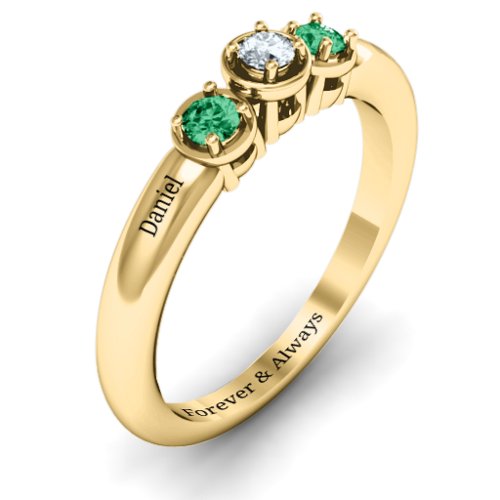 Triple Round Stone Ring – 10K Yellow Gold with Emerald and Cubic Zirconia