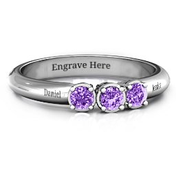 Triple Round Stone Ring in 925 Sterling Silver with Amethyst