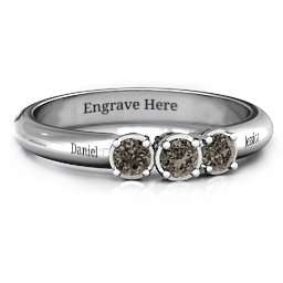 Triple Round Stone Ring in 925 Sterling Silver with Smokey Quartz