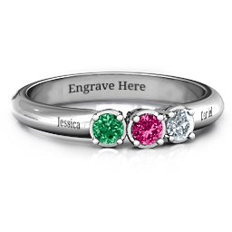 Triple Round Stone Ring in 925 Sterling Silver with Emerald, Ruby, and Cubic Zirconia