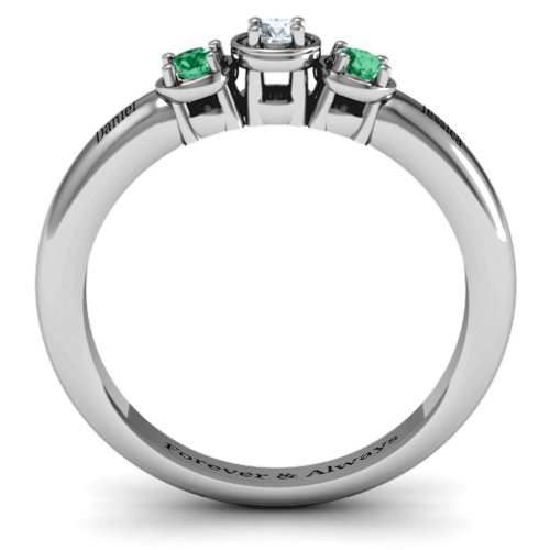 Triple Round Stone Ring – Sterling Silver with Emerald and Cubic Zirconia
