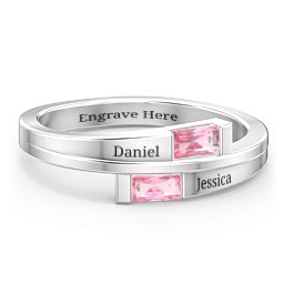 Double Baguette Bypass Ring in 925 Sterling Silver with Pink Tourmaline