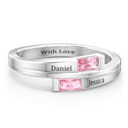 Double Baguette Bypass Ring in 925 Sterling Silver with Pink Tourmaline