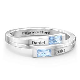 Double Baguette Bypass Ring in 925 Sterling Silver with Blue Topaz