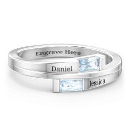 Double Baguette Bypass Ring in 925 Sterling Silver with Aquamarine