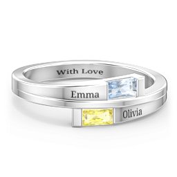 Double Baguette Bypass Ring in 925 Sterling Silver with Aquamarine and Citrine