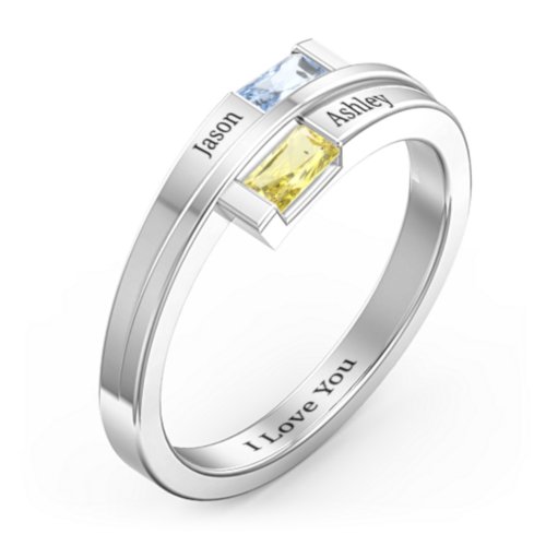Double Baguette Bypass Ring – Sterling Silver with Aquamarine and Citrine