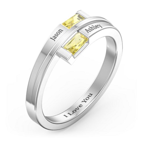 Double Baguette Bypass Ring – Sterling Silver with Citrine