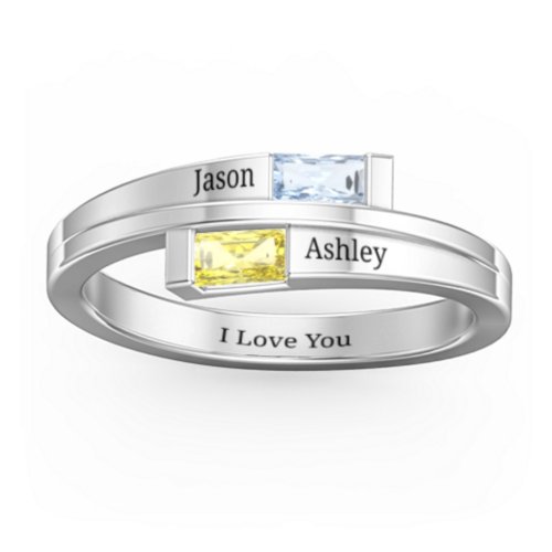 Double Baguette Bypass Ring – Sterling Silver with Aquamarine and Citrine