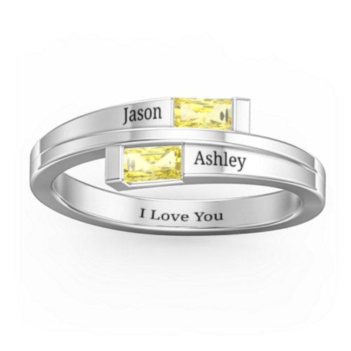 Double Baguette Bypass Ring – Sterling Silver with Citrine