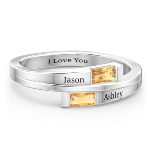 Double Baguette Bypass Ring – Sterling Silver with Citrine