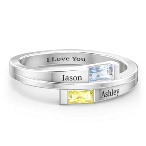 Double Baguette Bypass Ring – Sterling Silver with Aquamarine and Citrine