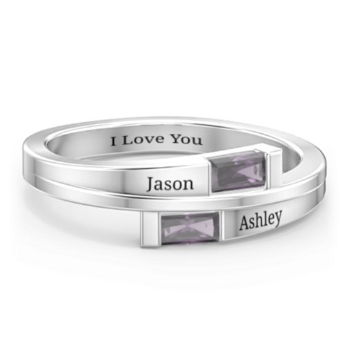 Double Baguette Bypass Ring – Sterling Silver with Alexandrite