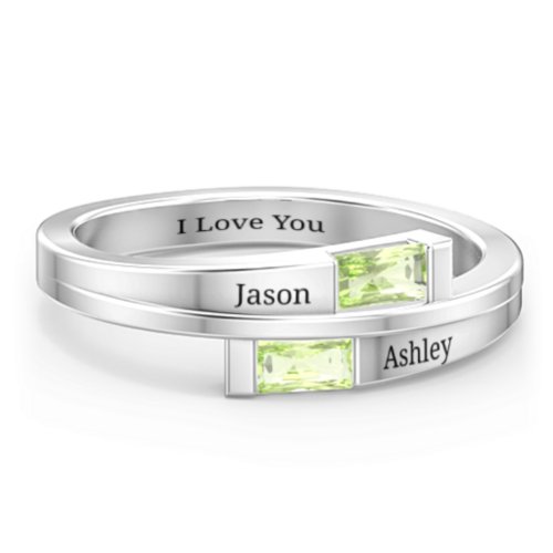 Double Baguette Bypass Ring – Sterling Silver with Peridot