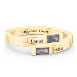 Double Baguette Bypass Ring in 10K Solid Yellow Gold with Alexandrite