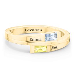 Double Baguette Bypass Ring in 10K Solid Yellow Gold with Aquamarine and Citrine