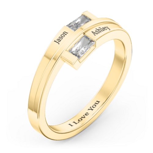 Double Baguette Bypass Ring – 10K Yellow Gold with Diamond