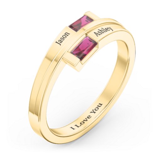 Double Baguette Bypass Ring – 10K Yellow Gold with Ruby