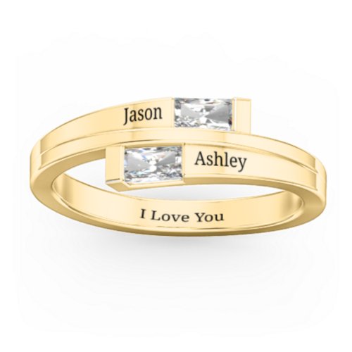 Double Baguette Bypass Ring – 10K Yellow Gold with Diamond