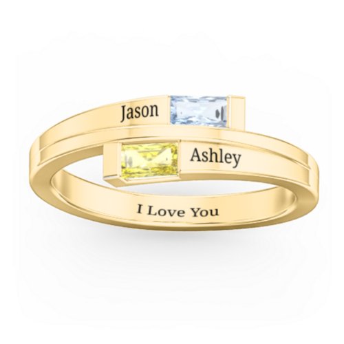 Double Baguette Bypass Ring – 10K Yellow Gold with Aquamarine and Citrine