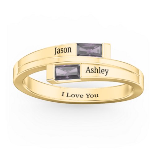 Double Baguette Bypass Ring – 10K Yellow Gold with Alexandrite