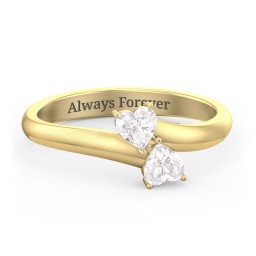 Inverted Twin Heart Ring in 18K Gold Plated Silver with Diamond