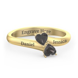 Inverted Twin Heart Ring in 18K Gold Plated Silver with Smokey Quartz