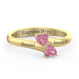 Inverted Twin Heart Ring in 18K Gold Plated Silver with Pink Tourmaline