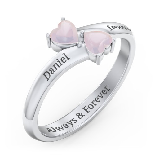 Inverted Twin Heart Ring – Sterling Silver with Opal