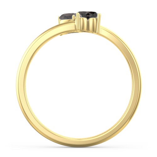 Inverted Twin Heart Ring – 18K Gold Plated Silver with Smokey Quartz