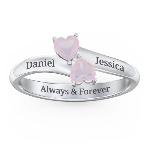 Inverted Twin Heart Ring – Sterling Silver with Opal