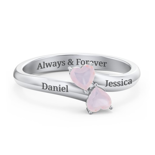 Inverted Twin Heart Ring – Sterling Silver with Opal