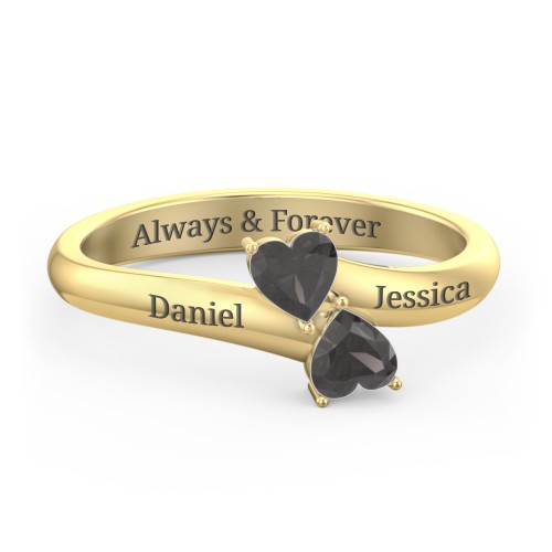Inverted Twin Heart Ring – 18K Gold Plated Silver with Smokey Quartz