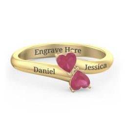 Inverted Twin Heart Ring in 18K Gold Plated Silver with Ruby