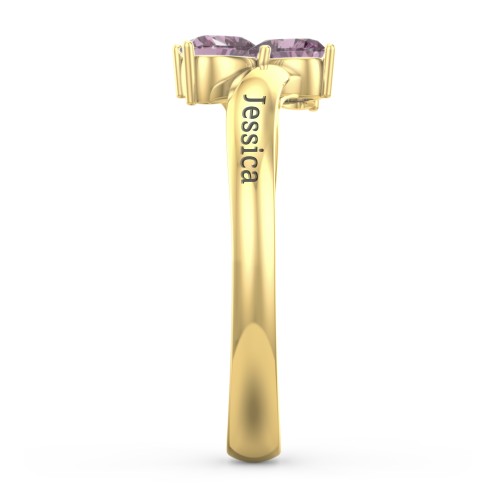 Inverted Twin Heart Ring – 18K Gold Plated Silver with Alexandrite