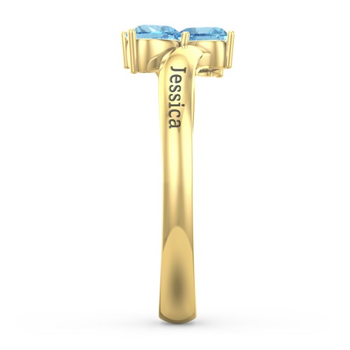 Inverted Twin Heart Ring – 18K Gold Plated Silver with Blue Topaz