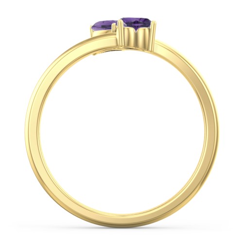 Inverted Twin Heart Ring – 18K Gold Plated Silver with Amethyst
