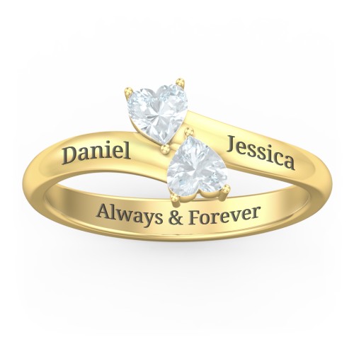 Inverted Twin Heart Ring – 18K Gold Plated Silver with Aquamarine