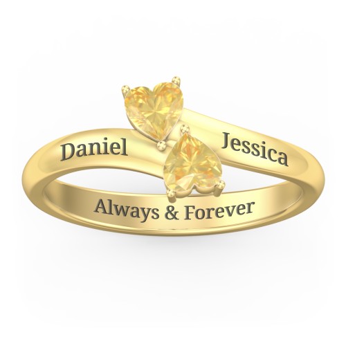 Inverted Twin Heart Ring – 18K Gold Plated Silver with Citrine
