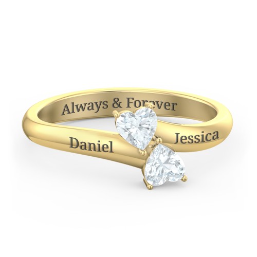 Inverted Twin Heart Ring – 18K Gold Plated Silver with Aquamarine