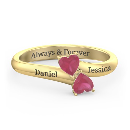Inverted Twin Heart Ring – 18K Gold Plated Silver with Ruby