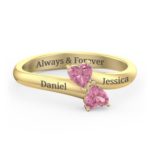 Inverted Twin Heart Ring – 18K Gold Plated Silver with Pink Tourmaline