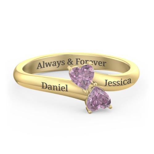 Inverted Twin Heart Ring – 18K Gold Plated Silver with Alexandrite