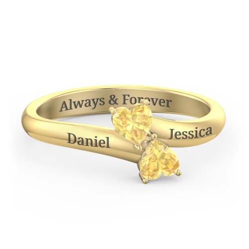 Inverted Twin Heart Ring – 18K Gold Plated Silver with Citrine