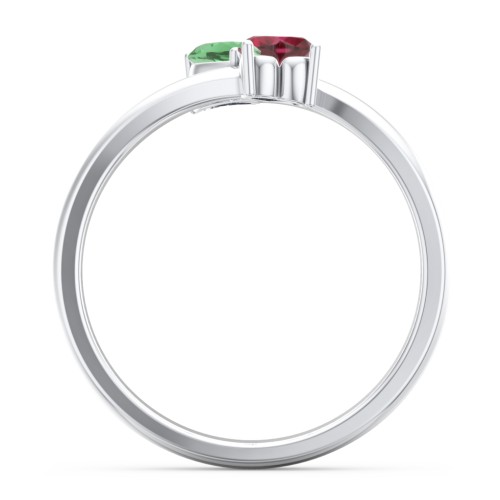Inverted Twin Heart Ring – Sterling Silver with Emerald and Ruby