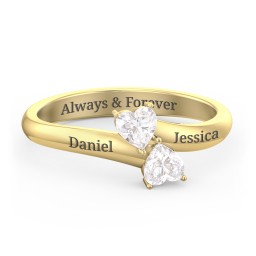 Inverted Twin Heart Ring in 10K Solid Yellow Gold with Diamond