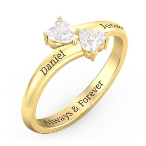 Inverted Twin Heart Ring – 10K Yellow Gold with Diamond
